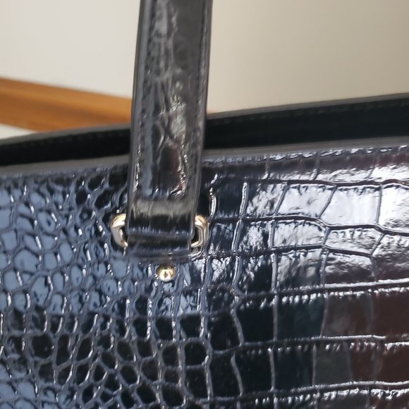 Kate Spade Elissa Black Croc Large Tote Excellent - Picture 3 of 16